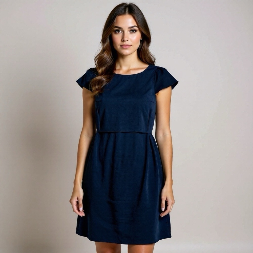 Tom Tailor Dress Navy Blue Lace Satin Cap Sleeve Size XS Elegant Classy